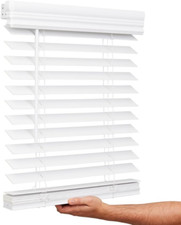 Lotus Windoware Faux Wood Blind 14x84 Bright White Cordless, Embossed, New
