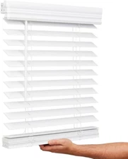 Lotus & Windoware Faux Wood Blind 14x84 Bright White – Cordless, Embossed, New