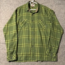 Simms Lightweight Flannel Shirt Mens Large Green Plaid Pockets Long Sleeves 
