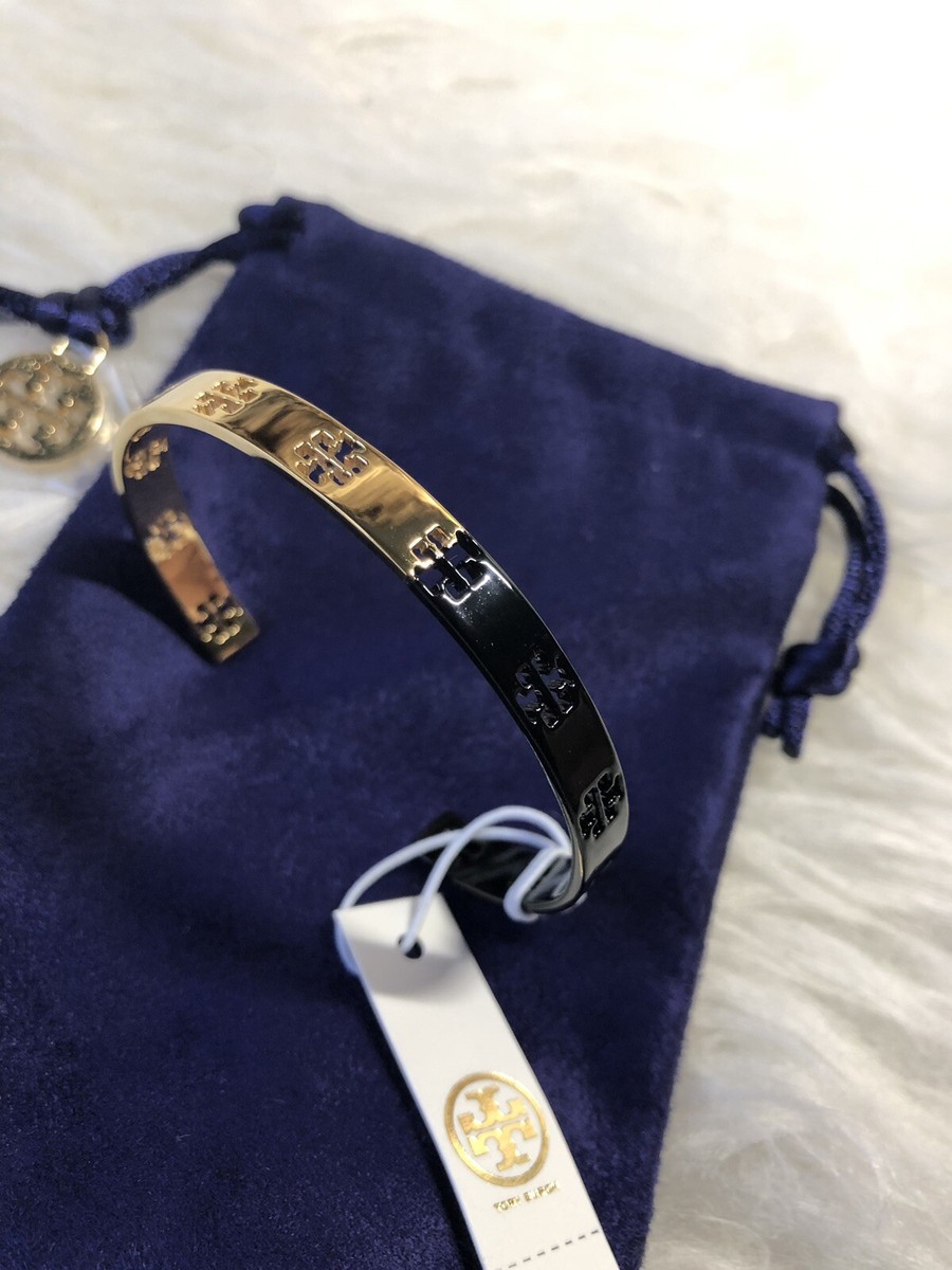 NWT Tory Burch Dipped Pierced Logo T Cuff Open Bangle  display picture 3