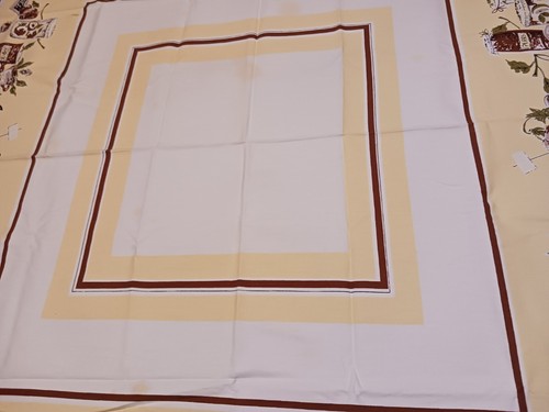 Vintage White Cotton Tablecloth w/Stripe & Kitchen Decor Design 50" x 48" - Picture 2 of 5