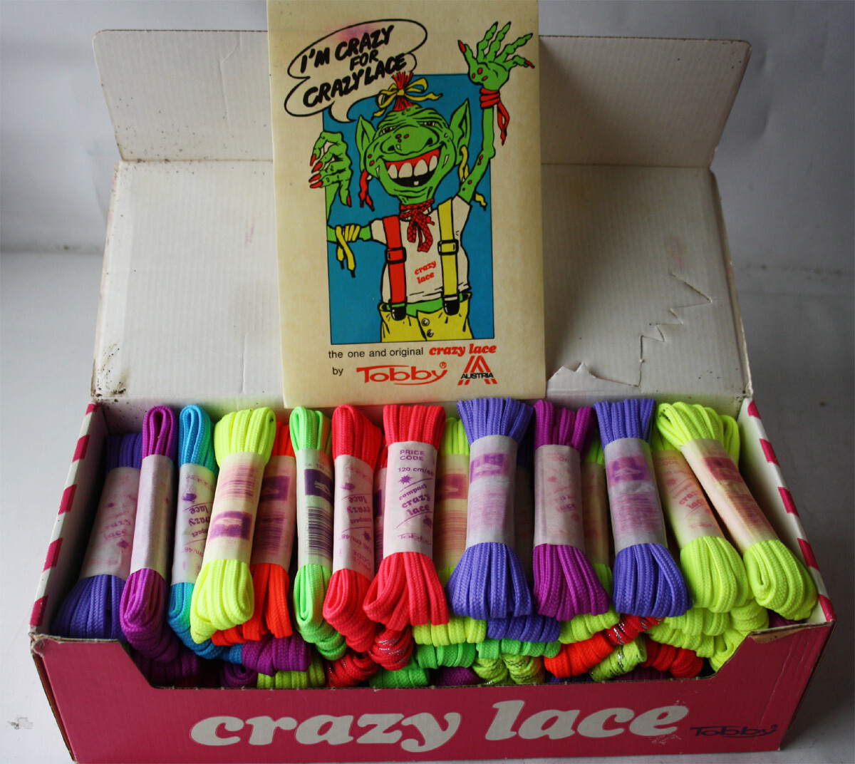 8X VINTAGE 80'S CRAZY LACE RETRO NEON SHOE LACES 48