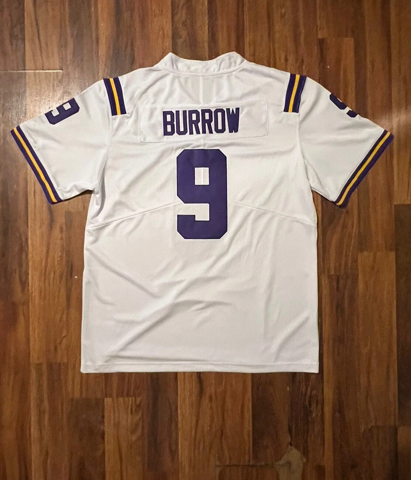 (NUEVO CON ETIQUETAS) LSU Tigers #9 Joe Burrow camiseta cosida blanca, parche 2020 (grande adulto) Foto 2 de 3