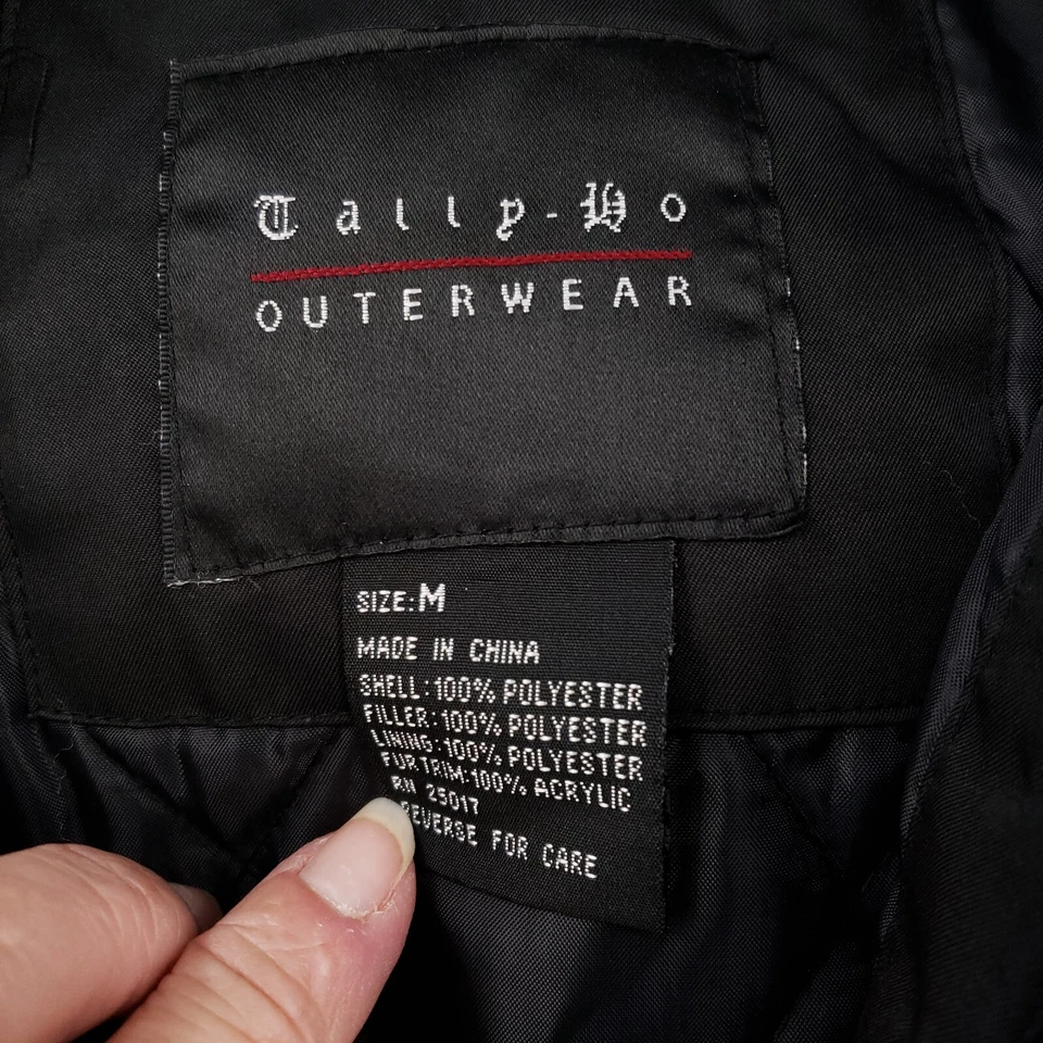 Chaqueta Tally Ho para mujer M mediana negra anorak cremallera completa con capucha ribete de piel prendas exteriores Foto 3 de 4