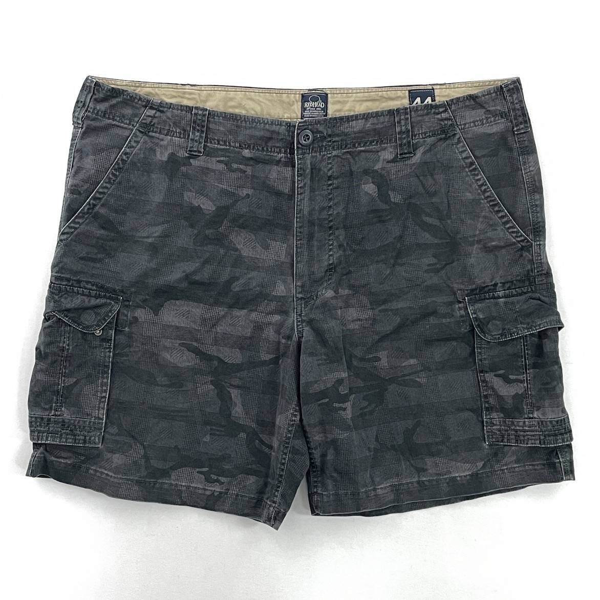 Redhead Mens Cargo Shorts Gray Black Camo Flat Front Hiking Trail Outdoors  44