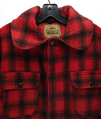 VINTAGE Woolrich Jacket Men 42 Red Wool Buffalo Plaid Coat Hunting 