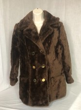 Vintage Sears Brown Button Up Teddy Bear Faux Fur Jacket Womens Size Medium