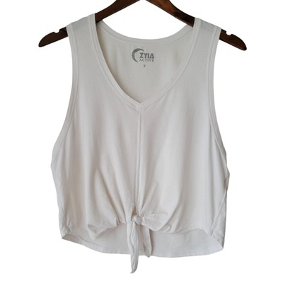 Zyia Cropped Twist Knot Shirt Womens Small White Sleeveless Cotton Active Tank