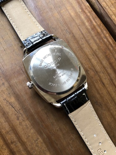 Gossip silver and genuine black leather watch - new battery installed! 8 1/2" - Picture 9 of 11