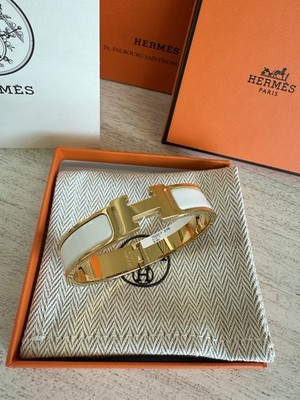 Hermes Bracelet (Clic H, White Enamel, Gold-Plated) BRAND NEW