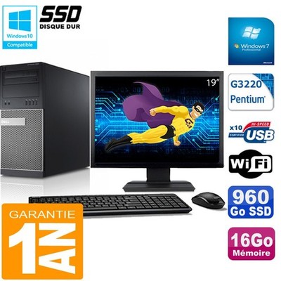 PC tour DELL 9020 Intel G3220 RAM 16Go Scheibe 960 GB SSD Wifi W7 Bildschirm 19