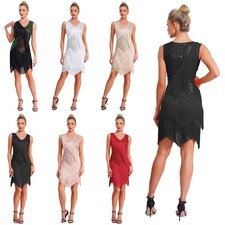 Womens Dresses Prom Dancewear Tiered Dress Party Sequin Fringe Tassel Bodycon