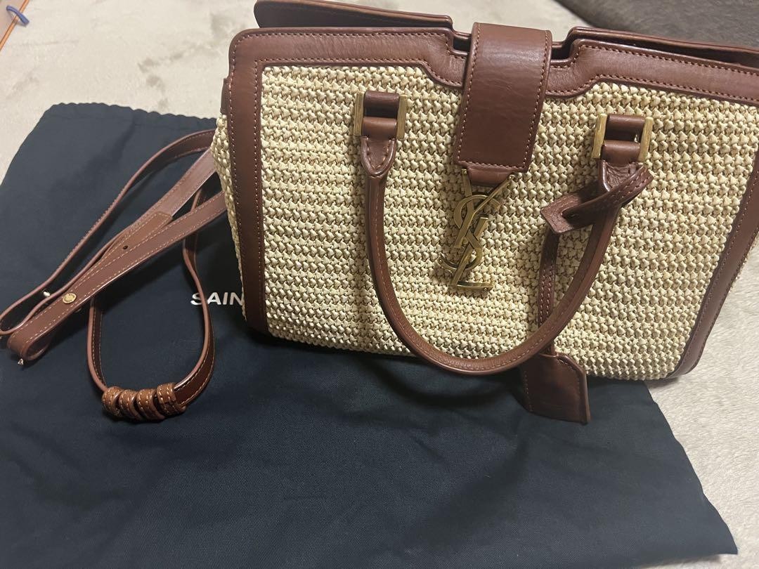 Saint Laurent Raffia Tote Bag with Leather Trim Summer Designer Handbag