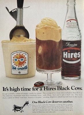 1969 Hires Root Beer Original Vintage Advertisement Black Cow Float Pop Print Ad
