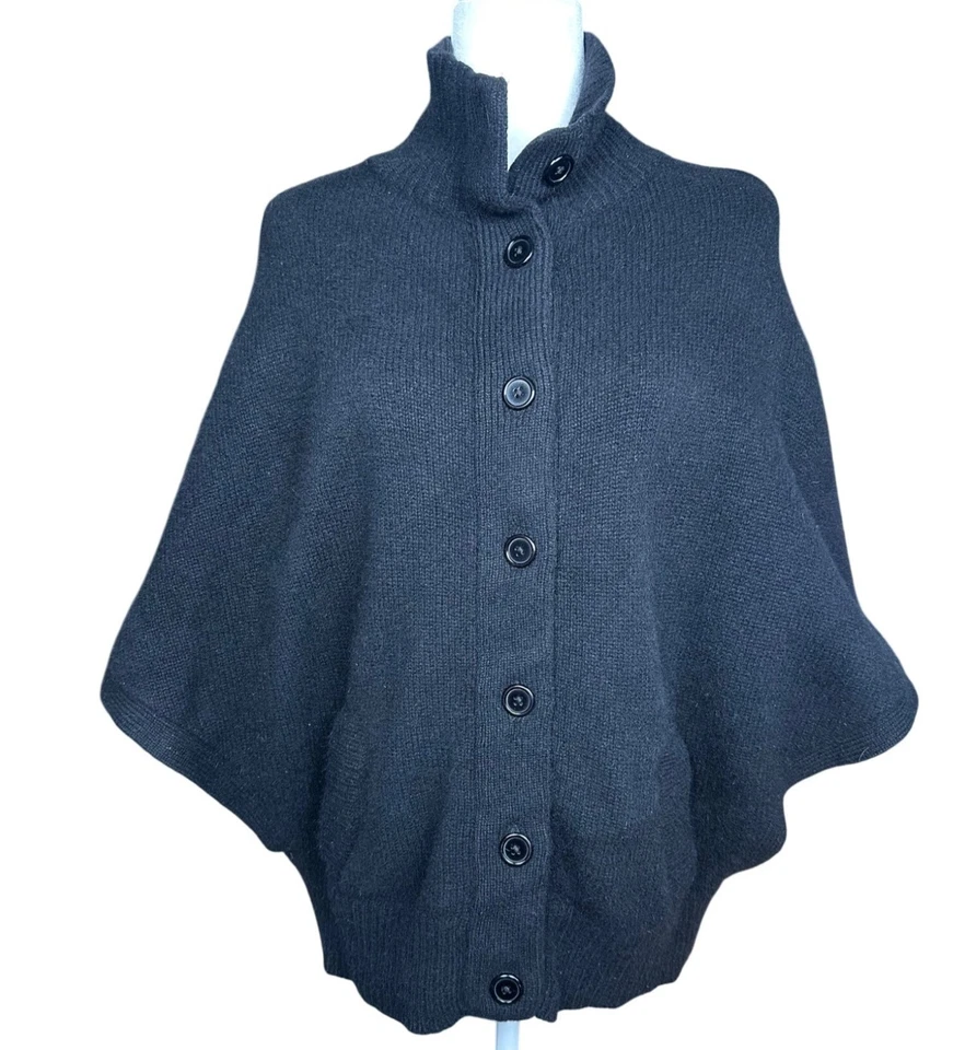 Cárdigan mediano con capucha frontal y botón mezcla de angora lana granate Hill negro Foto 2 de 4