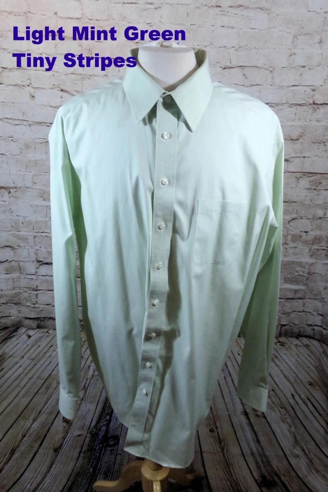 Camisa social masculina Roundtree Yorke dourada 18,5-36 altura LS algodão sem ferro verde perfeito - Imagem 2 de 4
