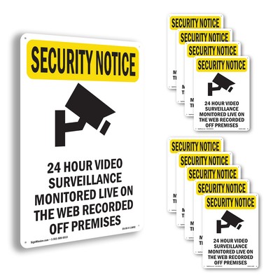 24 Hour Video Surveillance With Symbol OSHA Security Notice Sign - 5 or 10 Pack