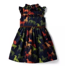 JANIE  JACK Horse Dark Marine Navy Blue Horse Print Dress Girl's Size 7