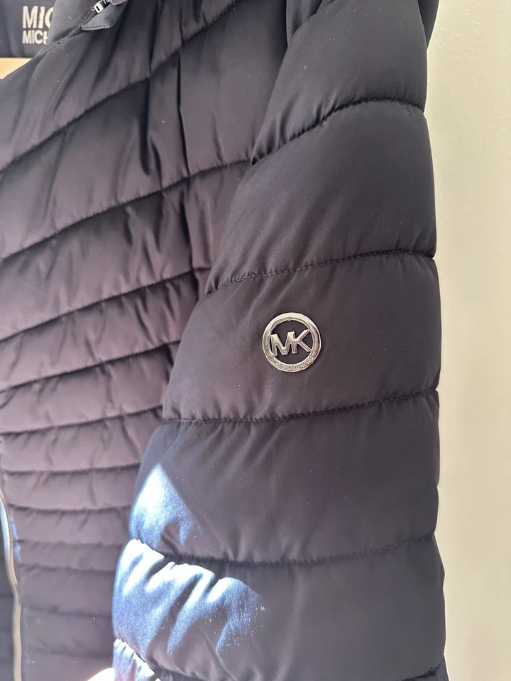 Jaqueta acolchoada Michael Kors feminina zíper completo embalável azul com capuz tamanho XL - Imagem 4 de 4