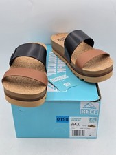 NIB Reef Women's Cushion Vista Hi Platform Fashion Sandal Black Tan DUO Size 9