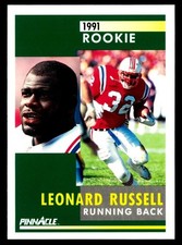 1991 PINNACLE RC #336 LEONARD RUSSELL ROOKIE CARD - NEW ENGLAND PATRIOTS - *02. rookie card picture
