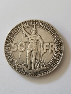 50 Franc Belgien 1935 Weltausstellung 100 Jahre Eisenbahn Silber