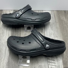 Crocs Classic Fuzz Lined Clog Black Faux Fur Mules 203591 Womens 7 Mens 5