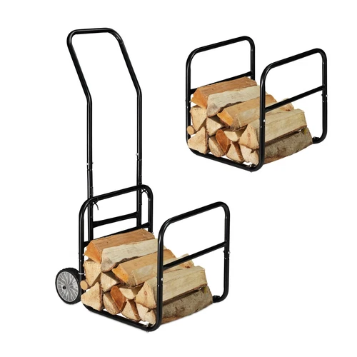 Kaminholzwagen Brennholzkarre Feuerholzregal Holztransportwagen 45 kg mit Rollen - Bild 1 von 8