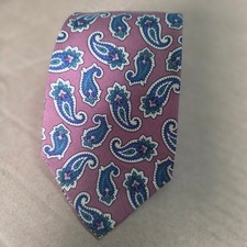 Polo Ralph Lauren Mens Silk Tie Pink Blue Paisley Hand Made USA Necktie 55 inch