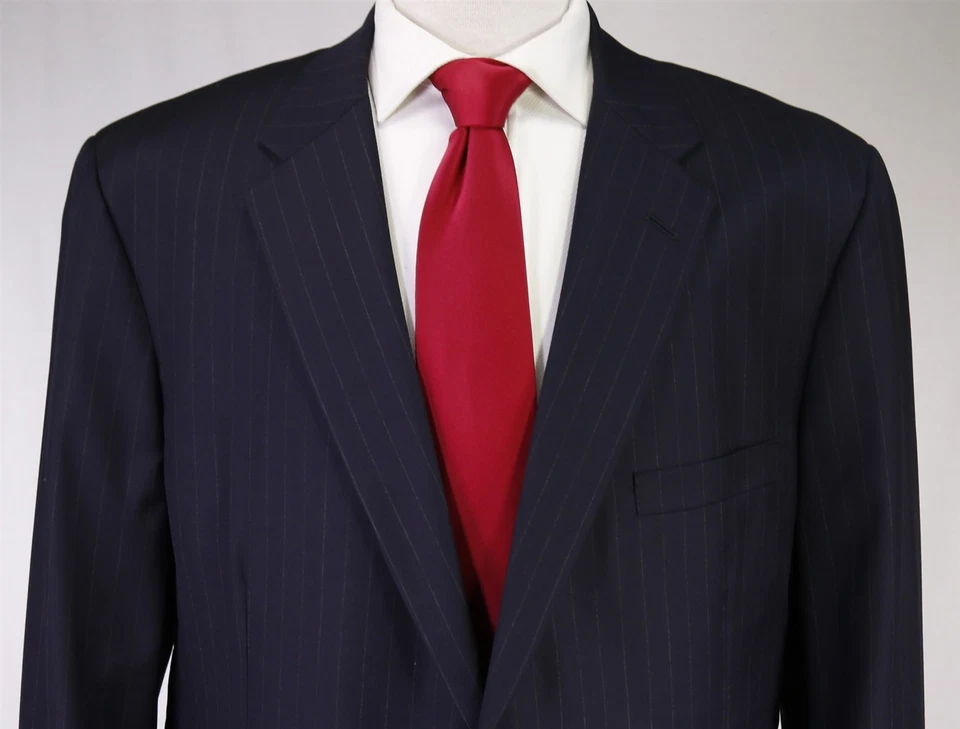 Traje de lana H. Freeman & Son azul marino a rayas tiza 2-Btn hecho a medida 46R Foto 3 de 4