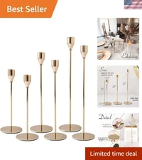 Polished Stainless Steel Candlestick Holders - 6PCS French Gold Elegance