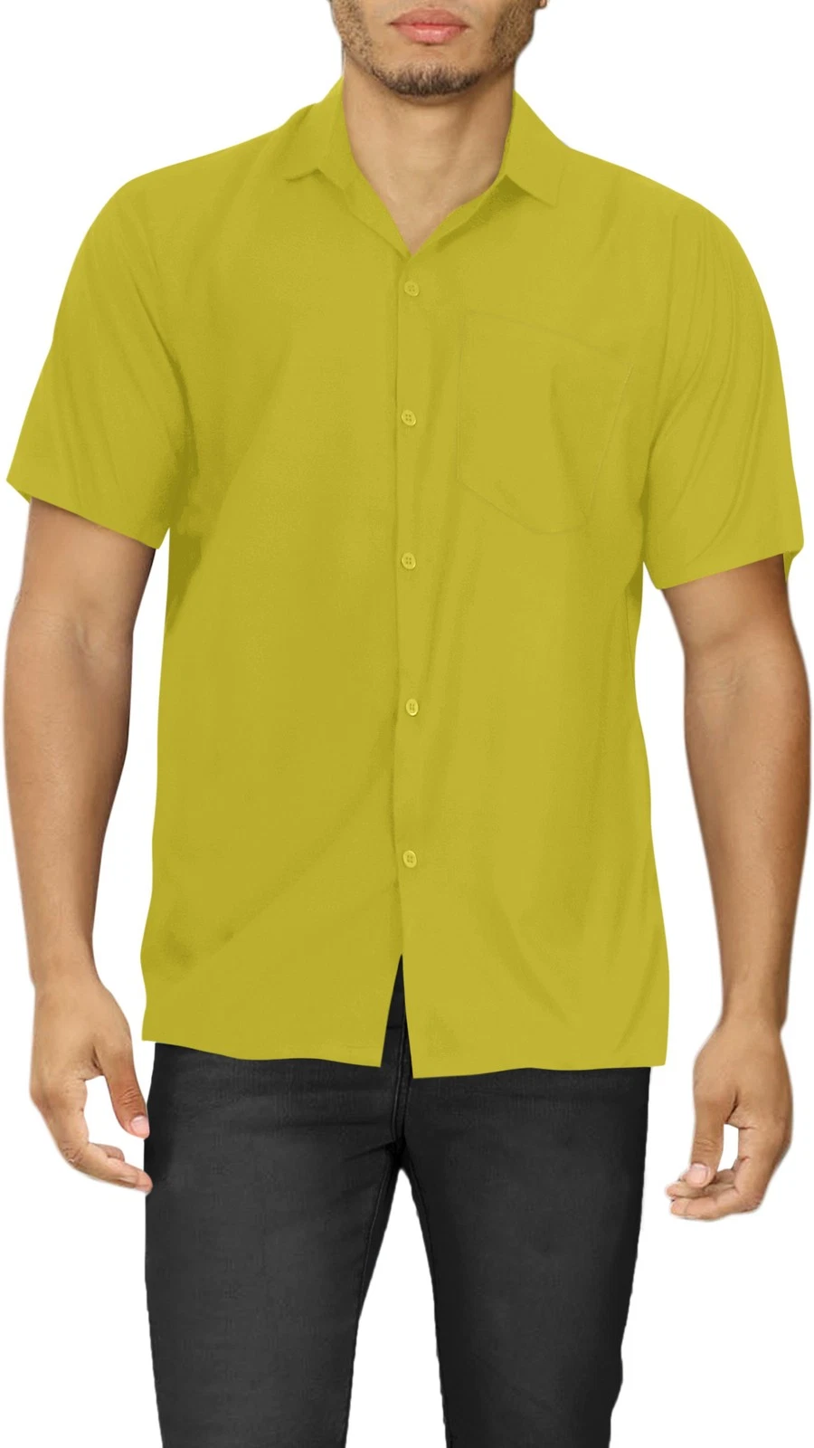 HAPPY BAY Men's Short Sleeve Button Down Solid Shirts Summer XS Mustard,Plain