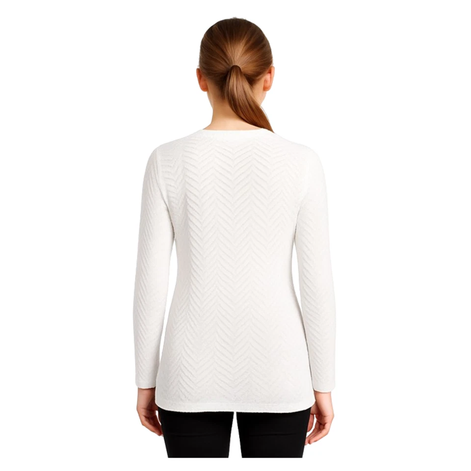 Alia Women’s Petite Small White Herringbone Knit Scoop Neck Sweater - Image 2 of 4
