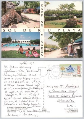 x02912 Camping Sol de Riu Playa Vinaros Spanien Postkarte 2002 Briefmarke