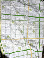 Pottery Barn Kids Green Yellow Embroidered Anna Floral Stripe Twin Quilt Stains
