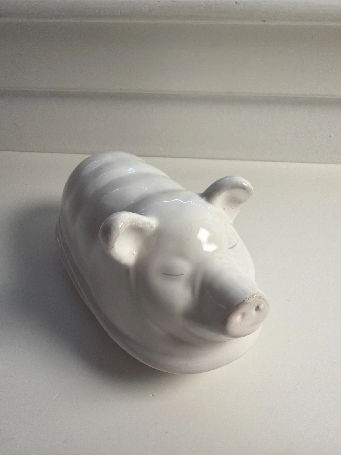 Farmyard Collection Pig White Ceramic Covered Butter Dish Farmhouse Country