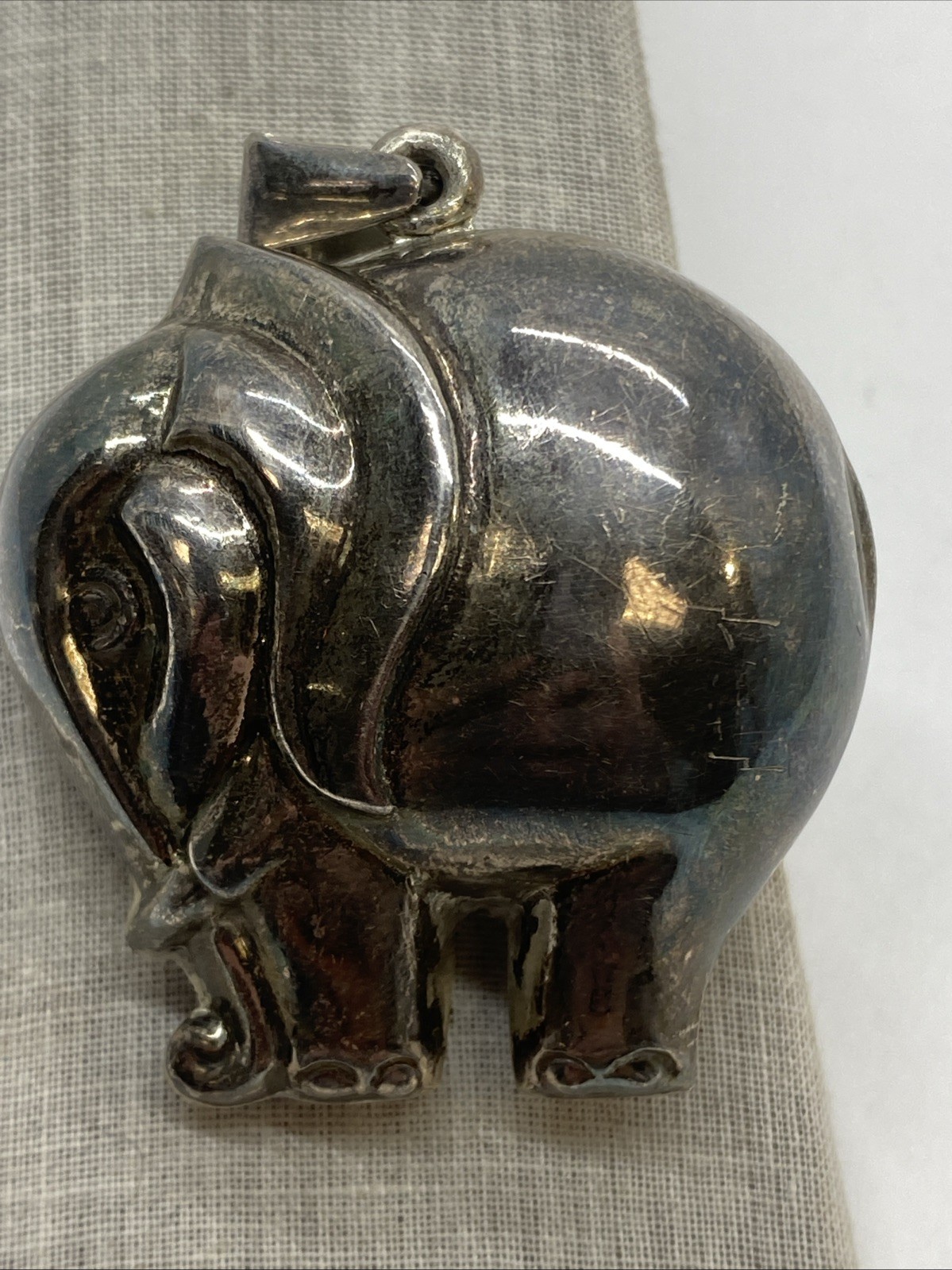 Solid Sterling Silver Double Sided 3D Elephant Pe… - image 4