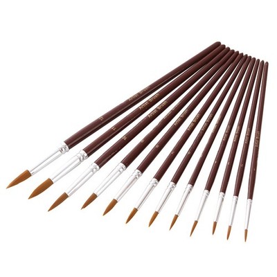 12 Pieces Nylon Hair Watercolor Painting Brushes Set Wine Red Color