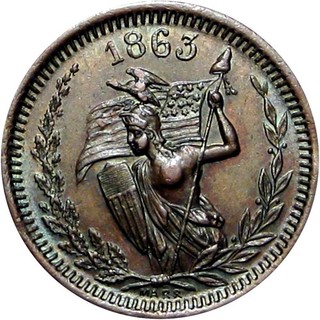 1863 Milwaukee Wisconsin Civil War Token Mossin & Marr Female Amazon Warrior