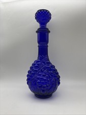 Cobalt Blue Genie Bottle Empoli Mid Century Decanter Fruit Design 12"