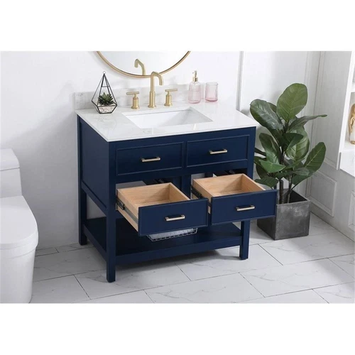 Elegant Decor Sinclaire 36" MDF Single Bathroom Vanity with Backsplash in Blue - Picture 8 of 8