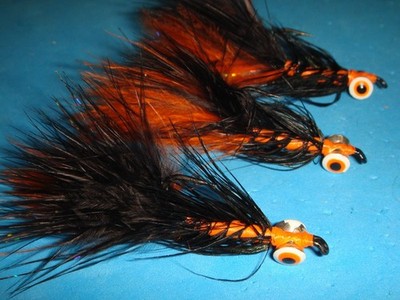 FLY FISHING FLIES -   Blk/Or STEELHEAD LEECH [Salmon/Steelhead] size #6 (6 pcs.)