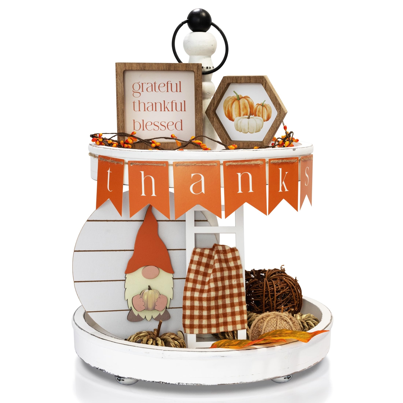 Beautiful Tiered Tray Decor Set for Fall Interchangeable All Season
