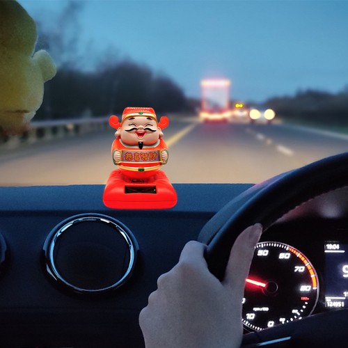 Solar Powered Bobblehead God Of Wealth Statue Action Figures Car Interior Decor - Picture 7 of 14