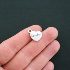 6 Grandma Heart Charms Antique Silver Tone 2 Sided- SC4699