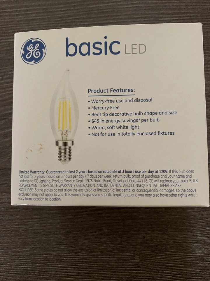 Box of 6  60W equivalent 4.5W LED Candelabra Soft White light bulbs - Dimmable - Image 3 of 4