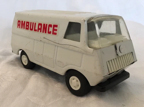 Vintage Ambulance Tonka Truck Emergency Bus Van white metal toy rescue vehicle