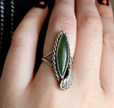 Vintage Sterling Silver Ring Size 7 Womens Green Onyx Southwestern Leaf Navajo