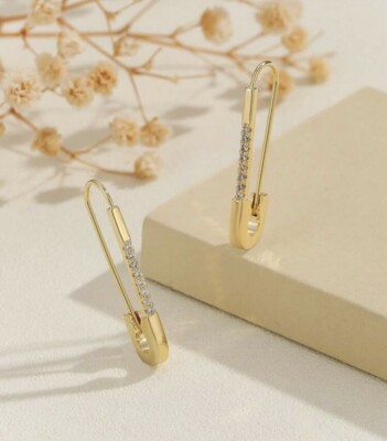 Gold And Rhinestone Safety Pin Earrings | eBay