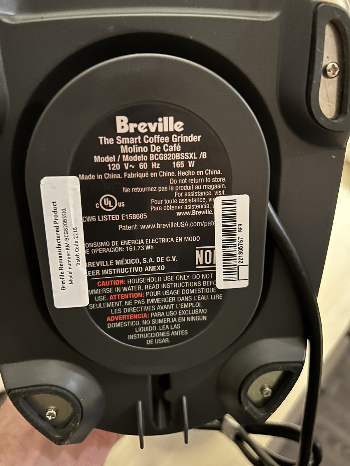 Used Breville BCG820BSSXL Smart Coffee Bean Grinder Brushed Stainless